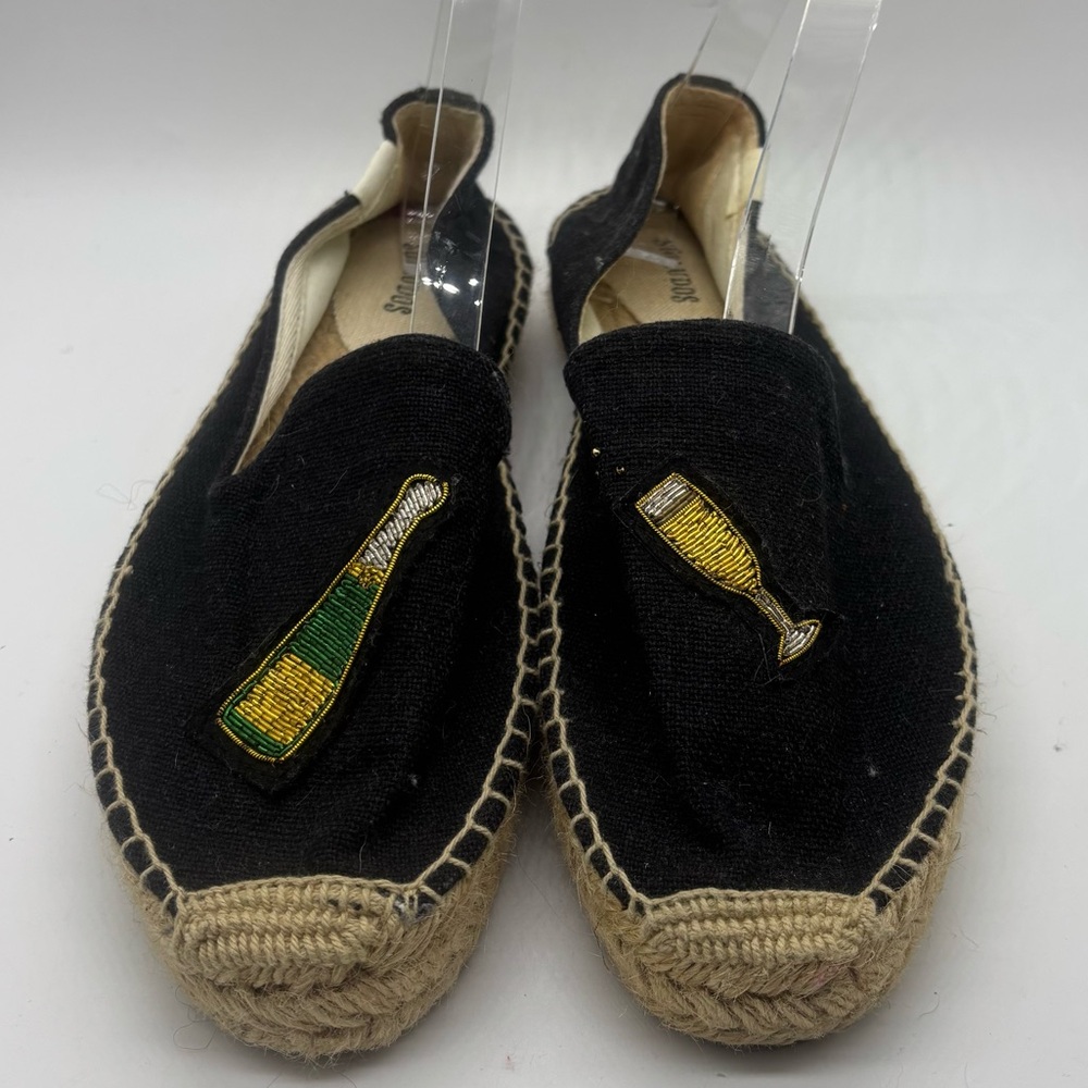 Soludos Espadrille Cheers Champagne Bottle Glass Flats New Years Party Sz 9.5